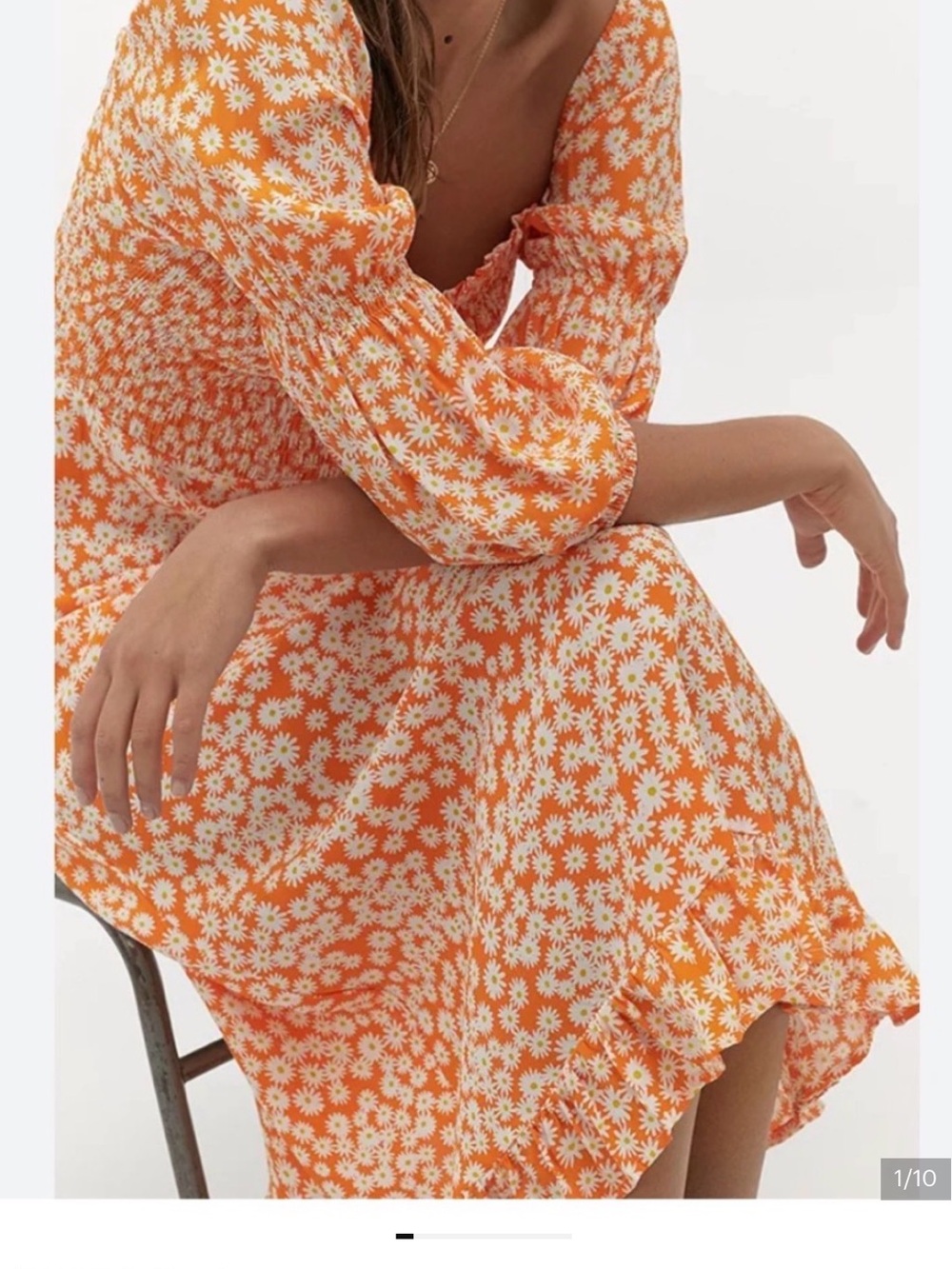 Faithfull the Brand Orange Daisy Midi Dress